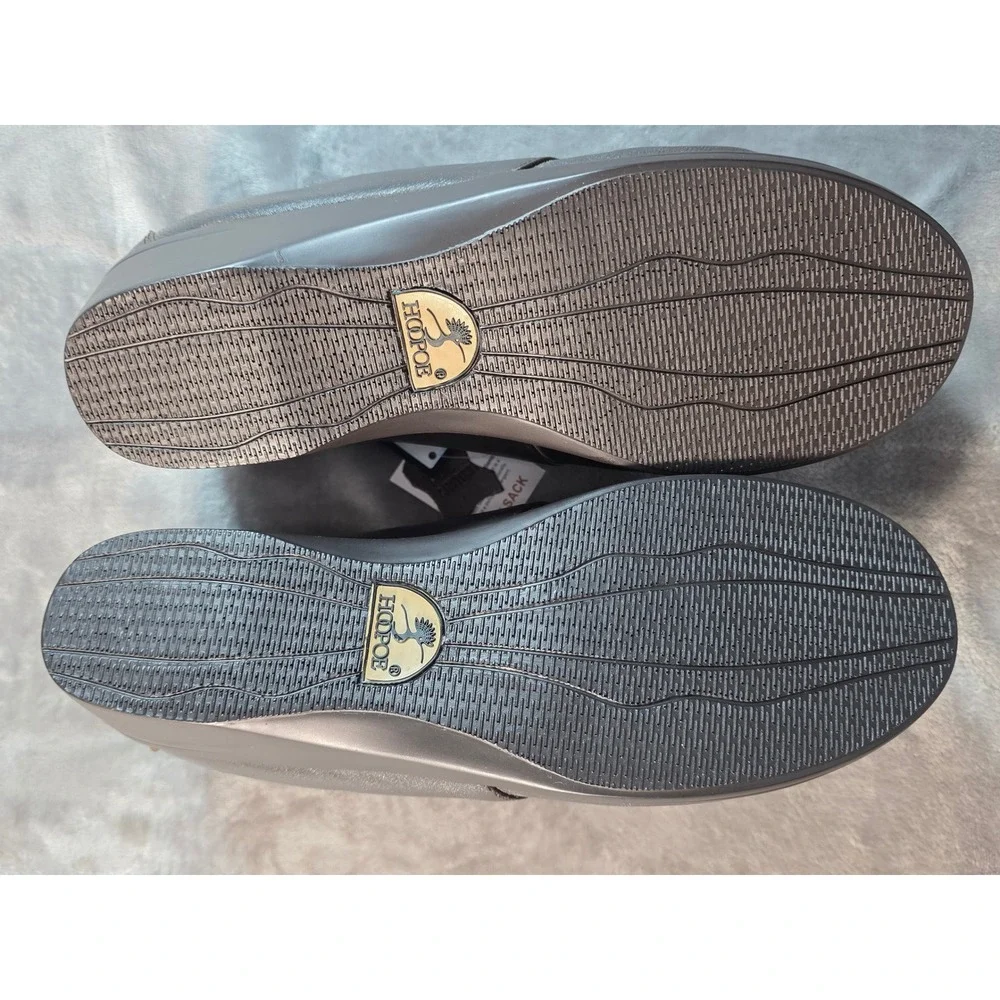 Hoopoe Dahlia Loafers Womens 11 Wide Brown‎ Leather Velcro Wedge Ortho-Line NEW